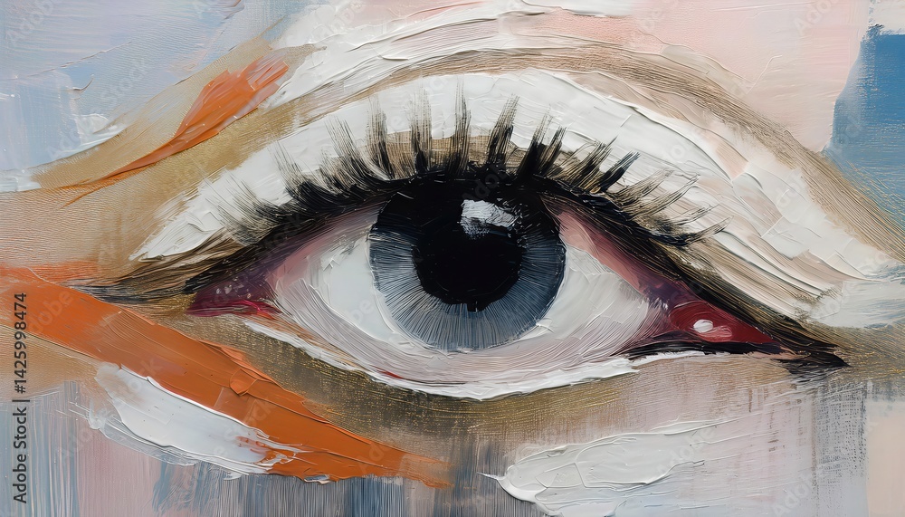 Vibrant Abstraction Fragment of a Womans Eye Swirling in Brush Stroked Textures Against an Abstract Background, Embracing a Captivating Energy and Expressive Soul