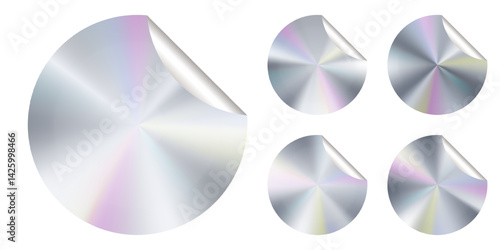 Hologram label sticker stamp. Silver metal circle gradient emblem. Holograph icon 100 original assurance. Platinum foil seal, original round texture. Product quality badge certification tape swatch