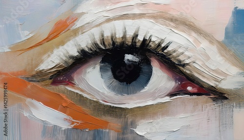 Obraz na płótnie Vibrant Abstraction Fragment of a Womans Eye Swirling in Brush Stroked Textures Against an Abstract Background, Embracing a Captivating Energy and Expressive Soul w salonie