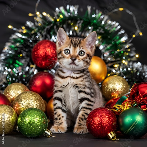 cat and christmas decorations