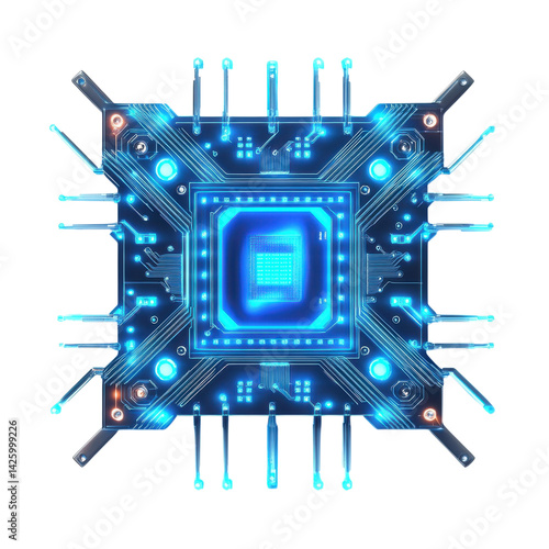Glowing circuit board art on transparent Background