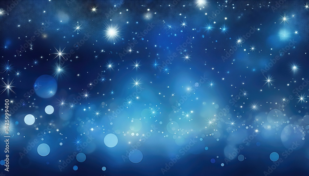 Vibrant Festive Starry Sky Backdrop with Dynamic Blue Light Bokeh, Illuminating the Night Canvas with a Mystical Glow