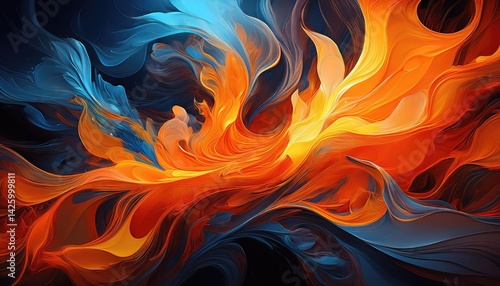 Obraz na płótnie Intense Fusion Vibrant Warm Orange and Cool Blue Abstraction, Embracing Bold Textures and Stirring Energy in a Mesmerizing Masterpiece w salonie