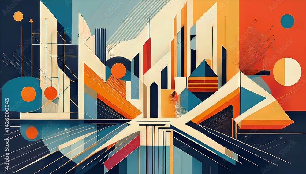 Vibrant Abstraction Geometric Art Emblem of Financial Resilience, Showcasing Bold Colors and Intricate Patterns, Depicting Economic Stability as a Timeless Aspiration.