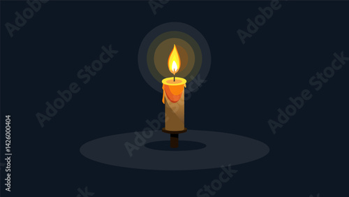 A single candle burning in a dark room symbolizing the light and warmth that can still be found even in the midst of loss.. Vector illustration