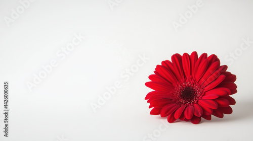 vibrant red flower with abundant petals stands out against clean white background, evoking feelings of beauty and freshness. This striking floral display is perfect for various design projects