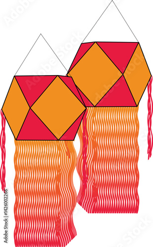 Traditional Hexagonal Sri Lankan Vesak Lantern Vector | Vesak Kudu - Vesak Day Celebration Design
