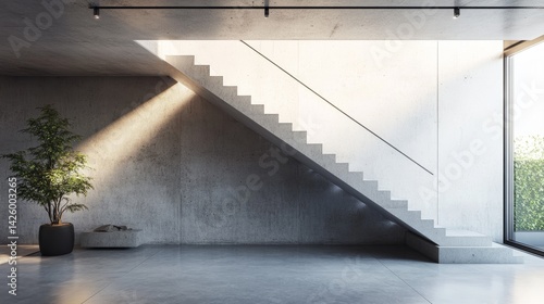 Wallpaper Mural Contemporary stair design with solid concrete stairs and a minimalist metal handrail in a loft space Torontodigital.ca