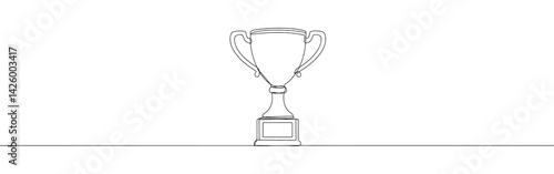Trophy continuous one line drawing. Winner prize success achievement reward symbol. Vector illustration.