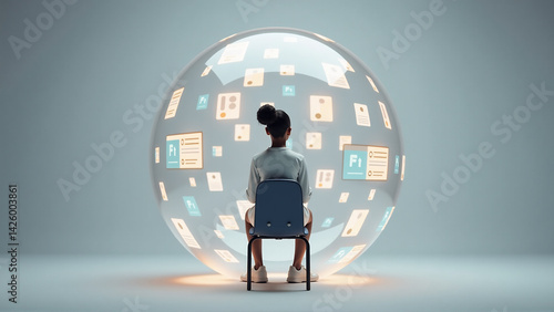 Information Bubble Concept: Person Surrounded by Echo Chamber of Biased Social Media Content