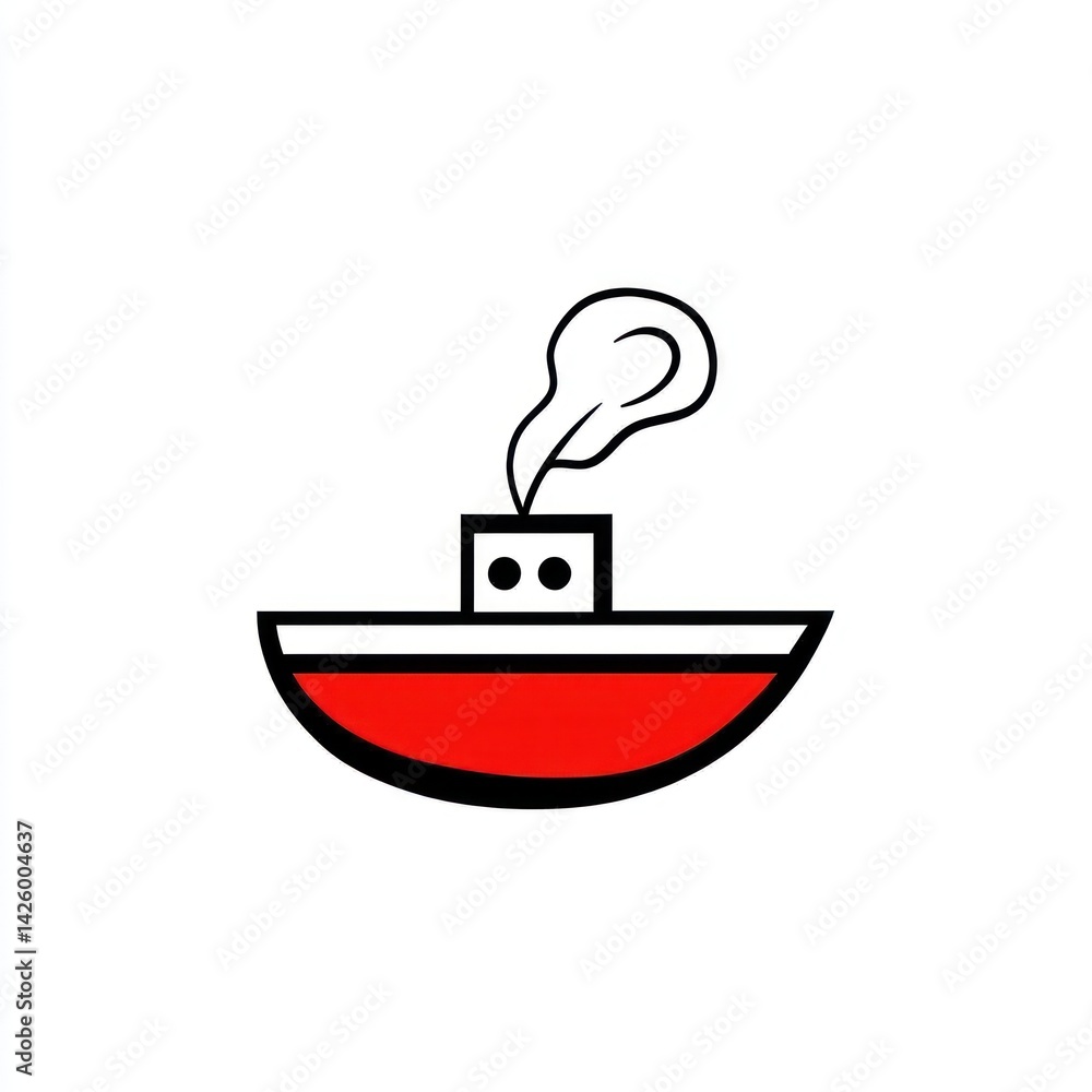 Red tugboat steaming on calm water, nautical illustration Red tugboat steaming on calm water, nautical illustration