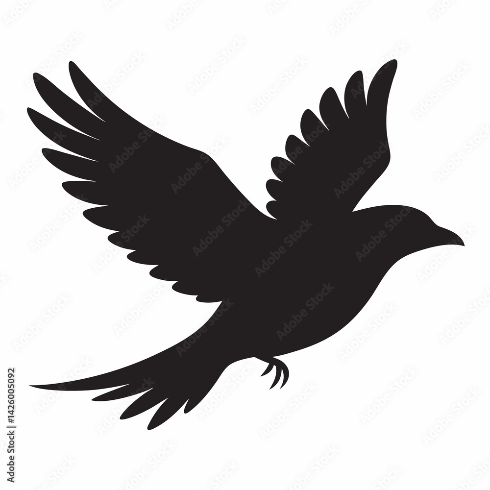 Obraz premium A black cow bird is flying alone silhouette vector illustration design isolated on white background