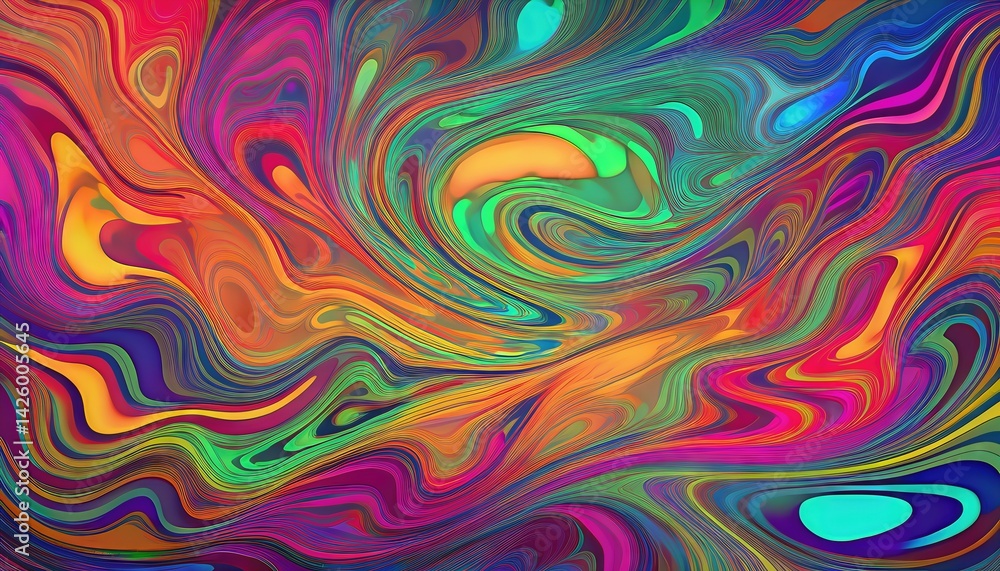 Vibrant Abstract Graphic Landscape, Exploring the Interplay of Geometric Forms and Intense Colors in a Dynamic, Energetic Artwork, Invoking a Sense of Movement and Textural Richness.