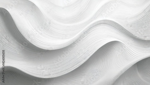 Geometric White Minimalist Wave Pattern Abstract Paper Art, Striking Black and White Lines Creating a Mesmerizing Ocean Wave Formation, Perfect for Modern Digital Art, Home Decor, or Design