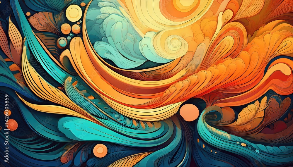 Vibrant Geometric Abstraction An AIGenerated Masterpiece Showcasing Intricate Patterns and Rich Textures in a Dreamlike Atmosphere, Inviting Viewers to Explore the Depths of Digital Artistry.
