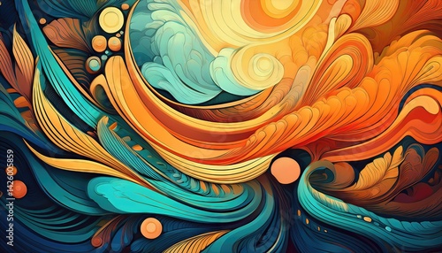Obraz na płótnie Vibrant Geometric Abstraction An AIGenerated Masterpiece Showcasing Intricate Patterns and Rich Textures in a Dreamlike Atmosphere, Inviting Viewers to Explore the Depths of Digital Artistry. w salonie