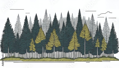 Obraz na płótnie Vibrant Forest Illustration A Lush Canopy of Many Trees in a Serene Woodland, Depicting Natures Majestic Beauty with Rich Greens and Deep Shadows, Inspiring Peace and Tranquility. w salonie