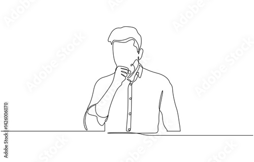 Continuous line drawing of handsome man is suffering with cough and feeling bad, One line drawing of man suffer cough and holding cest, vector illustration.