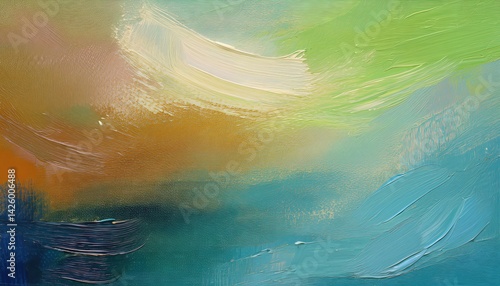 Obraz na płótnie Fragment from Painted Canvas Texture Abstraction of a Whimsical Forest in Autumn, Evoking Tranquility and Serenity with Rich Hues and Textured Brushstrokes w salonie