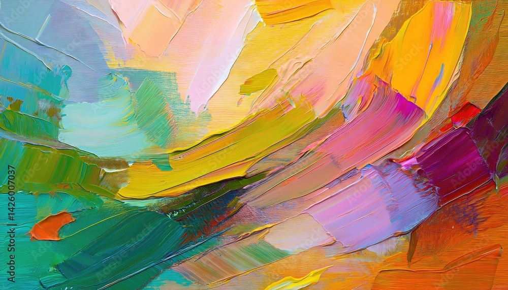 Vibrant Textured Abstraction A Swirling Kaleidoscope of Colors in an Oil Painting, Creating a Striking Visual Symphony on Canvas.