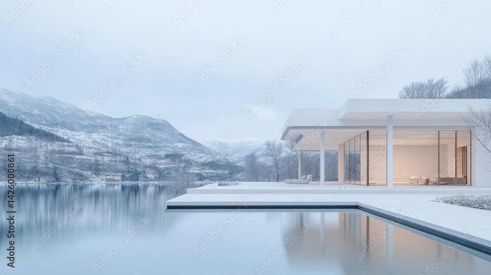 Minimalist modern home by a serene lake Minimalist modern home by a serene lake