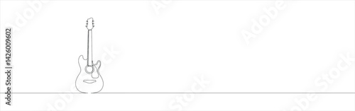 Acoustic guitar continuous one line drawing. Music symbol. Vector illustration.