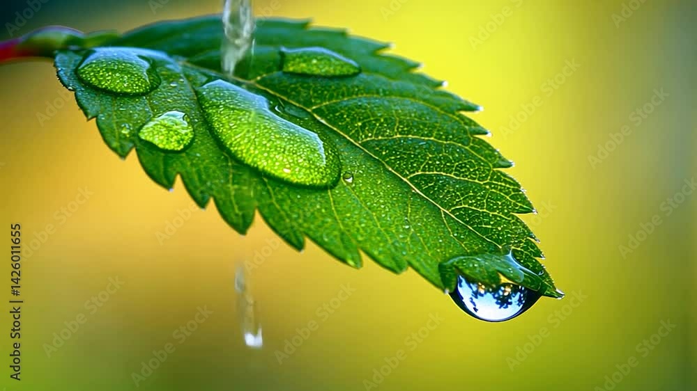 Dewdrop on a Green Leaf