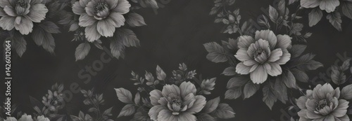 Subtle charcoal floral wallpaper, small-scale repeat,  commercial,  interior design,  modern