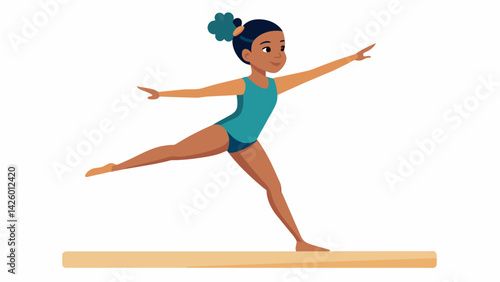In the balance beam event a young gymnast glides across the apparatus with grace and elegance captivating the audience with her movements.. Vector illustration