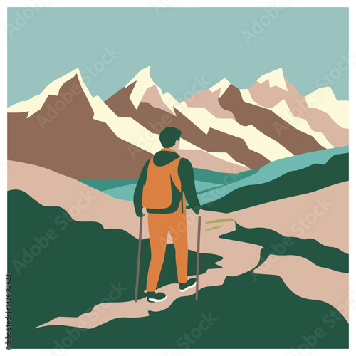 Mindful Walking Illustration for World Sauntering Day | Calm, Stress-Free Outdoor Activity | Tranquil Walk in Nature for Wellness