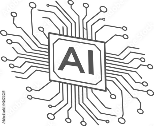 Circuit board pattern, letters AI, electronic pathways, printed circuit design, technology concept, artificial intelligence logo vector silhouette black illustration