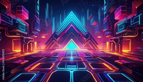 Obraz na płótnie Vibrant Neon Geometric Dreamscape An Exploration of Abstract Forms, Colors, and Textures in the Realm of Generative AI Artistry. w salonie