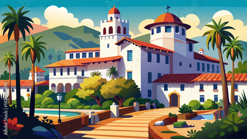 Historic Santa Barbara Courthouse with Spanish Colonial Revival architecture