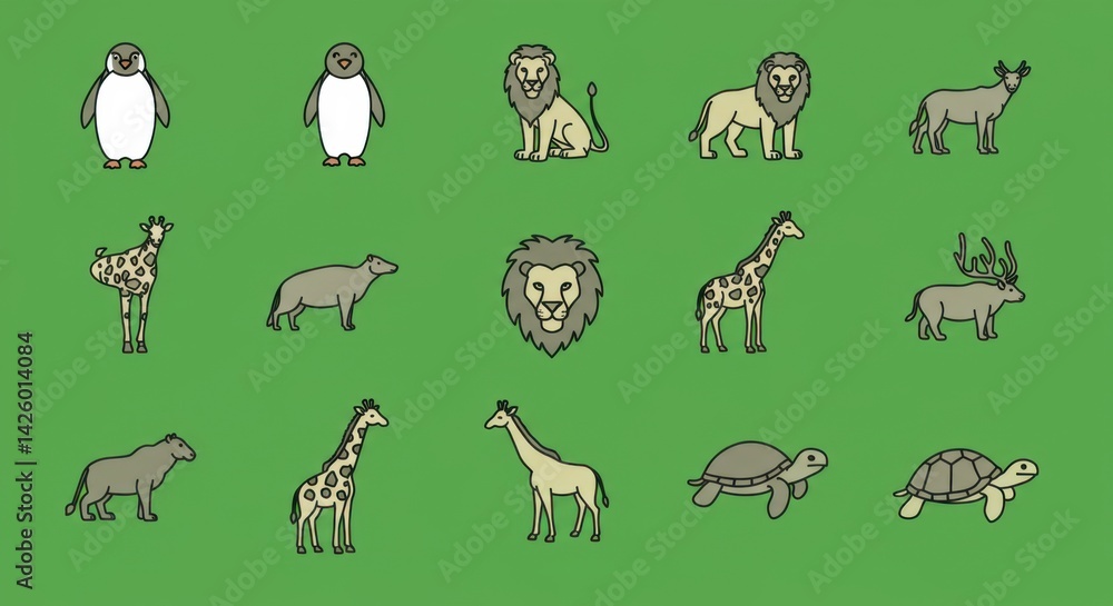 Obraz premium Animal Illustrations on Green Background