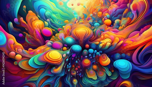 Obraz na płótnie Vibrant Abstract Futuristic Scene Multicolored Blobs Illustrating a Dense, Innovative Landscape in a Richly Textured Ecosystem, Intriguing and ThoughtProvoking w salonie