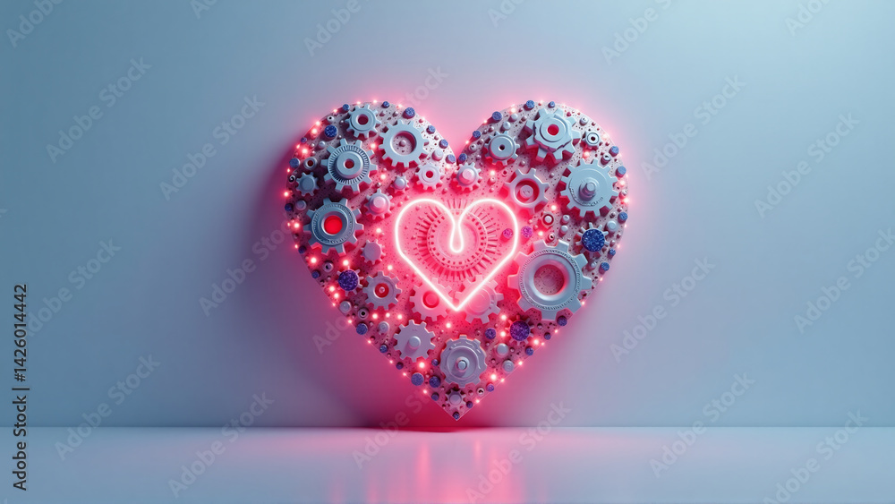 Fototapeta premium Abstract Representation: Human Heart Shape Formed by Interconnected Technology Icons