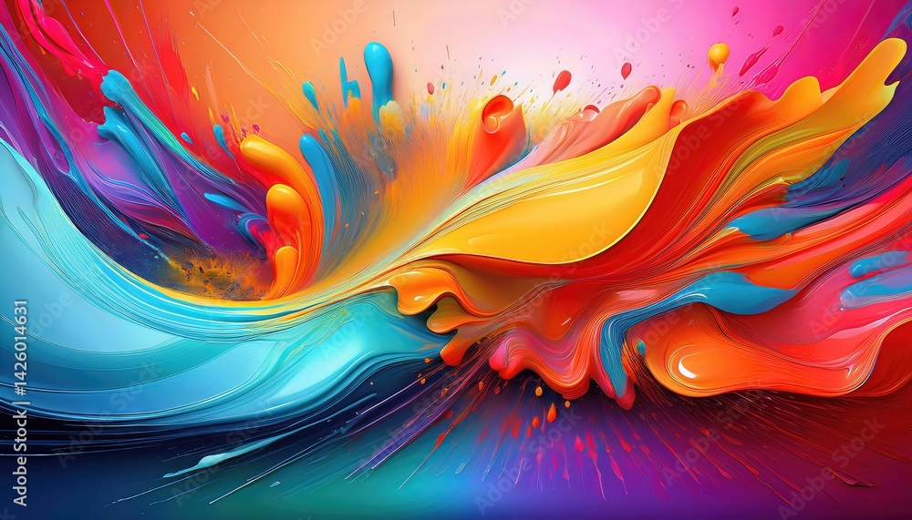 Vibrant Abstract Artwork Colorful Splashes on a Gradient Background Embrace a Dynamic Energy, Inspiring Creative Exploration and Expressive Freedom