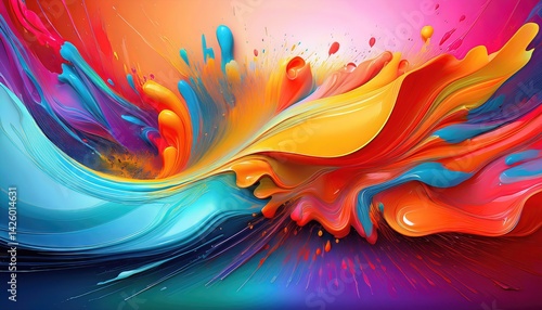 Obraz na płótnie Vibrant Abstract Artwork Colorful Splashes on a Gradient Background Embrace a Dynamic Energy, Inspiring Creative Exploration and Expressive Freedom w salonie