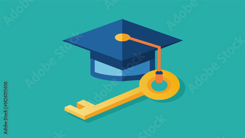 A graduation cap with a key inside symbolizing how building an emergency fund can unlock stability and security for students even amidst student debt.. Vector illustration