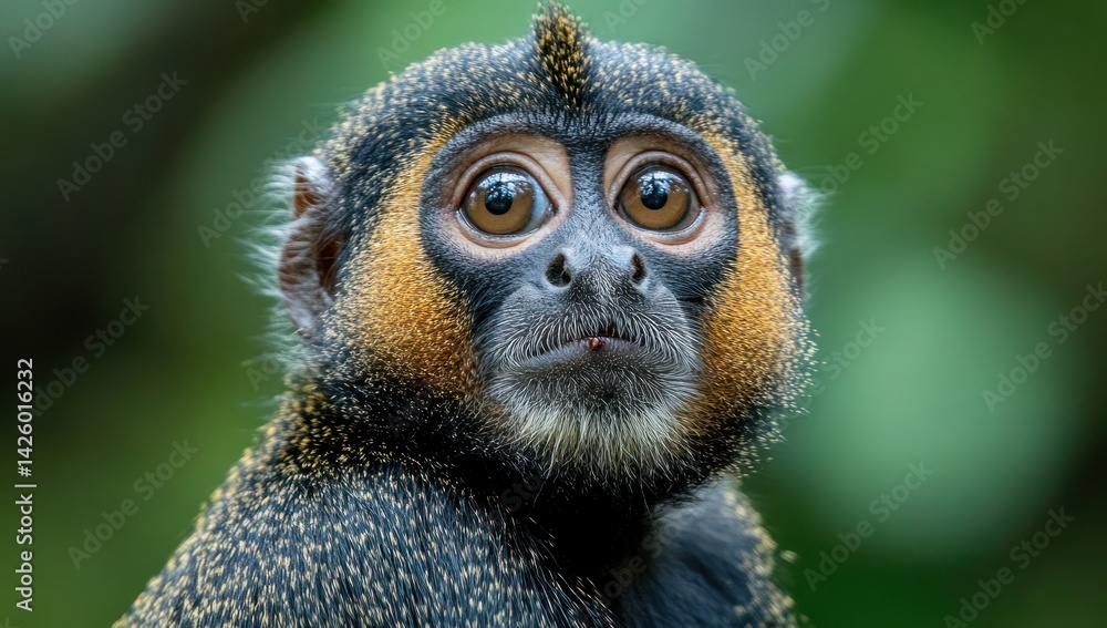 Curious monkey portrait, jungle background, wildlife photography, nature Curious monkey portrait, jungle background, wildlife photography, nature