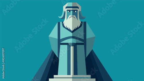A towering metal depiction of a philosopher modeled in the style of Ancient Greece with intricate details on his robes and facial features.. Vector illustration
