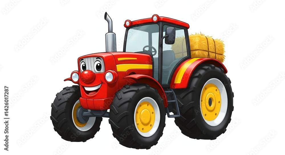 Cartoon tractor illustration with hay Cartoon tractor illustration with hay