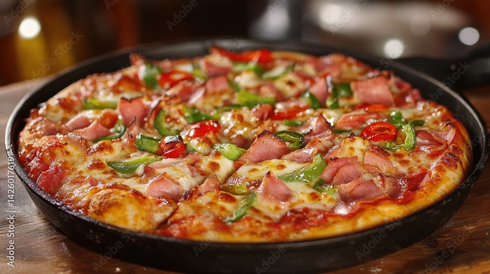 Homemade Pizza with Ham, Mozzarella, and Roasted Pepper Homemade Pizza with Ham, Mozzarella, and Roasted Pepper