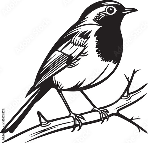 European Robin bird silhouette vector illustration