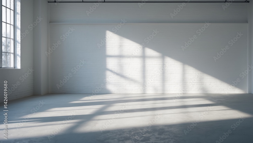Obraz premium Sunlit white brick interior with shadow and textured surface