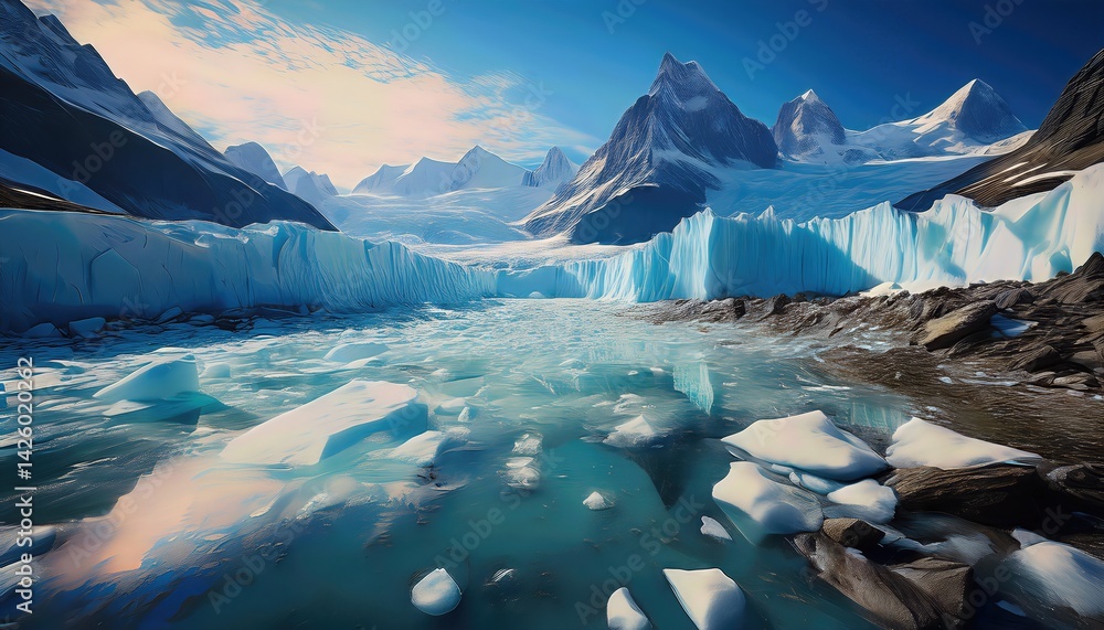Glacier Conservation Stark Contrast of a Melting Glacier in the Arctic Wilderness, Capturing the Urgent Battle to Save Earths Treasures under the Polar Night.
