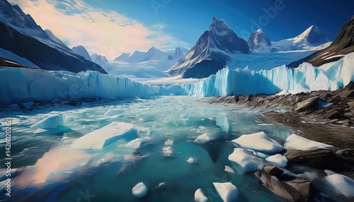 Obraz na płótnie Glacier Conservation Stark Contrast of a Melting Glacier in the Arctic Wilderness, Capturing the Urgent Battle to Save Earths Treasures under the Polar Night. w salonie