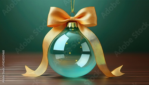 Obraz na płótnie Shimmering Glass Christmas Ball adorned with a Vibrant Ribbon Bow, adding a Dazzling Sparkle to your Holiday Decorations this Winter Season. w salonie