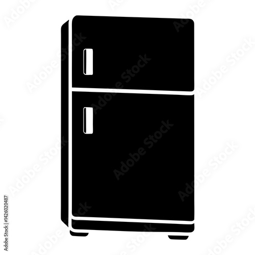 Black Silhouette Vector Of Refrigerator Freezer Appliance For Kitchen Interior Design
