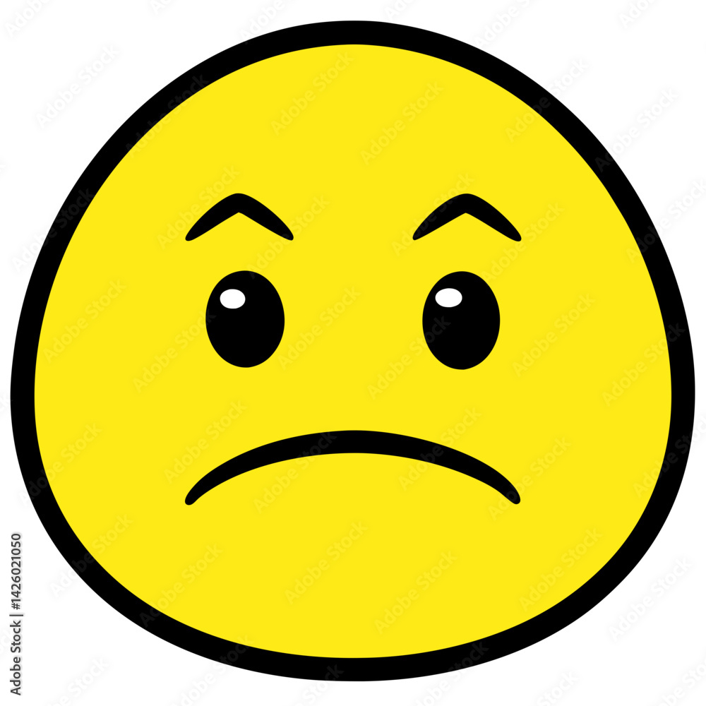 Fototapeta premium Sad Yellow Smiley Face Icon With Downturned Mouth And Angry Eyebrows